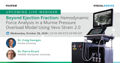 Upcoming Webinar Graphic with guest speakers and system with Hemodynamic Force Analysis of a heart