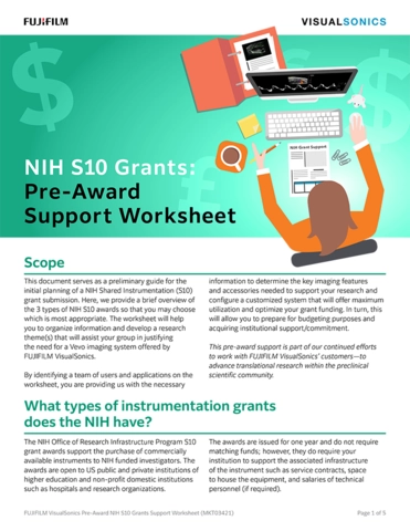 NIH S10 Grants: Pre-award Support Worksheet